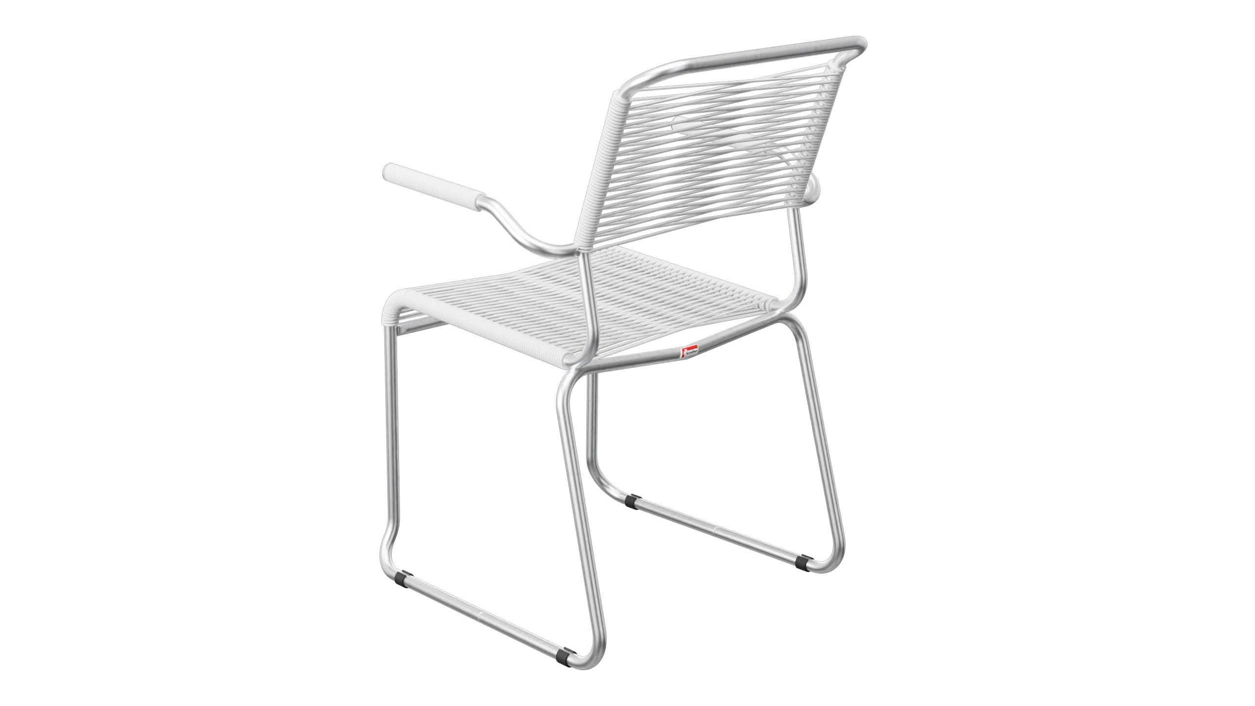 Säntis Spaghetti-Gartenstuhl mit Armlehne Kufen in Weiss präsentiert im Onlineshop von KAQTU Design AG. Gartenstuhl mit Armlehnen ist von Schaffner
