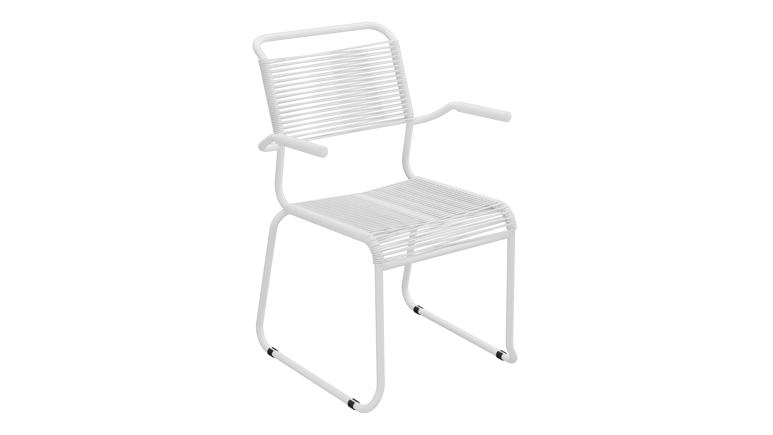 Säntis Spaghetti-Gartenstuhl mit Armlehne Kufen in Weiss präsentiert im Onlineshop von KAQTU Design AG. Gartenstuhl mit Armlehnen ist von Schaffner