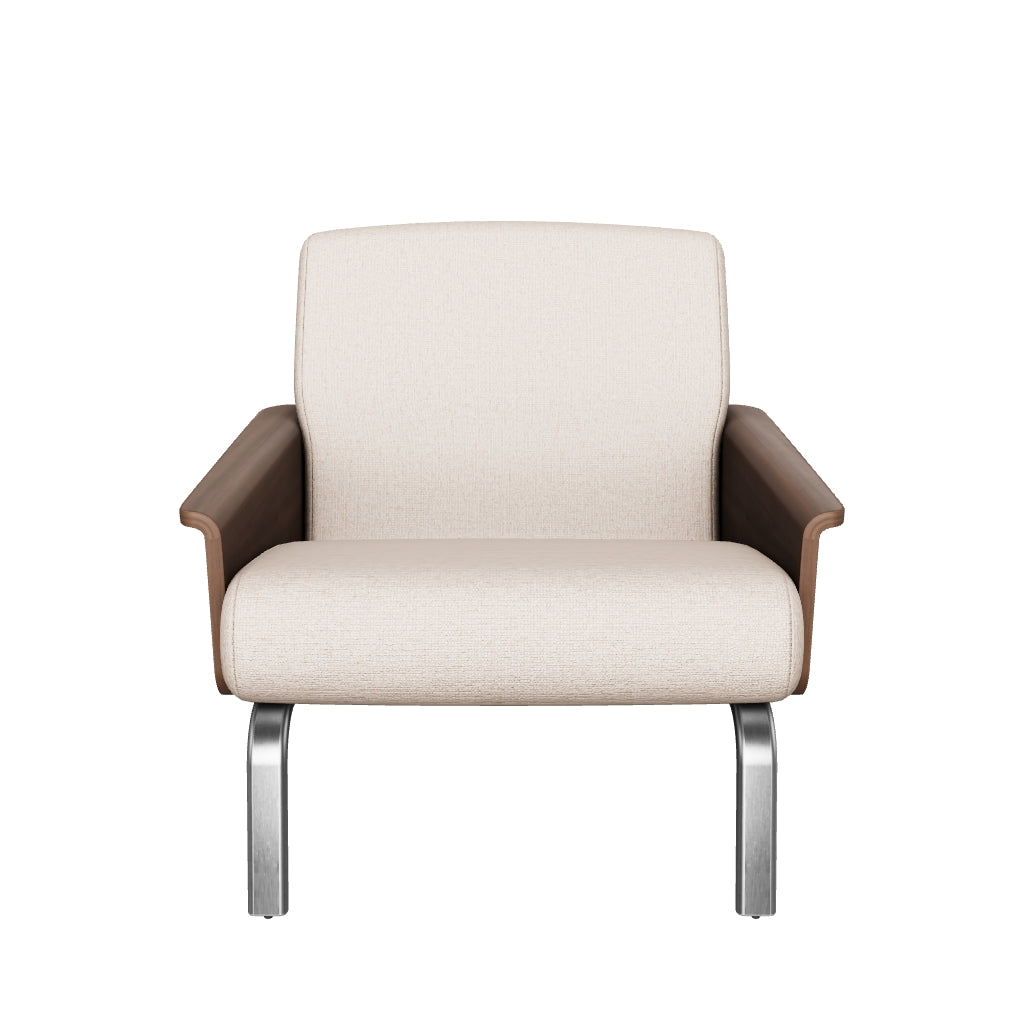 Sessel Amsen in Hellbraun aus Nussbaumsperrholz und Beinen aus em gebürsteten Edelstahl in Hellbraun präsentiert im Onlineshop von KAQTU Design AG. Sessel ist von Kave Home