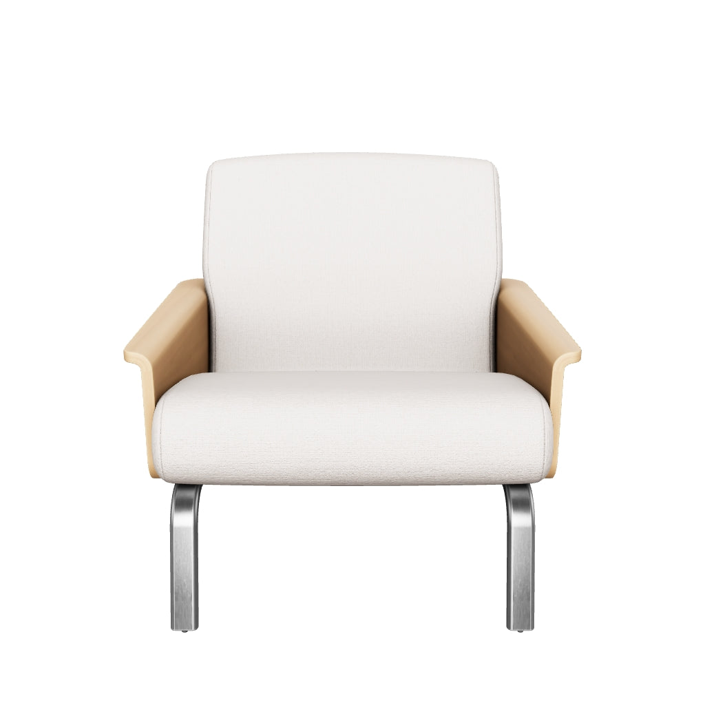 Sessel Amsen in Beige aus Eichensperrholz mit Beinen aus em gebürsteten Edelstahl in Beige präsentiert im Onlineshop von KAQTU Design AG. Sessel ist von Kave Home