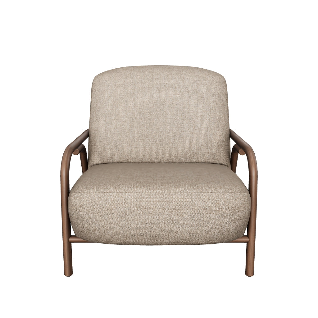 Sessel Sylo aus taupefarbener Chenille und massivem Eschenholz mit nussbaumfarbenem Finish, FSC 100 % in Taupe präsentiert im Onlineshop von KAQTU Design AG. Sessel ist von Kave Home