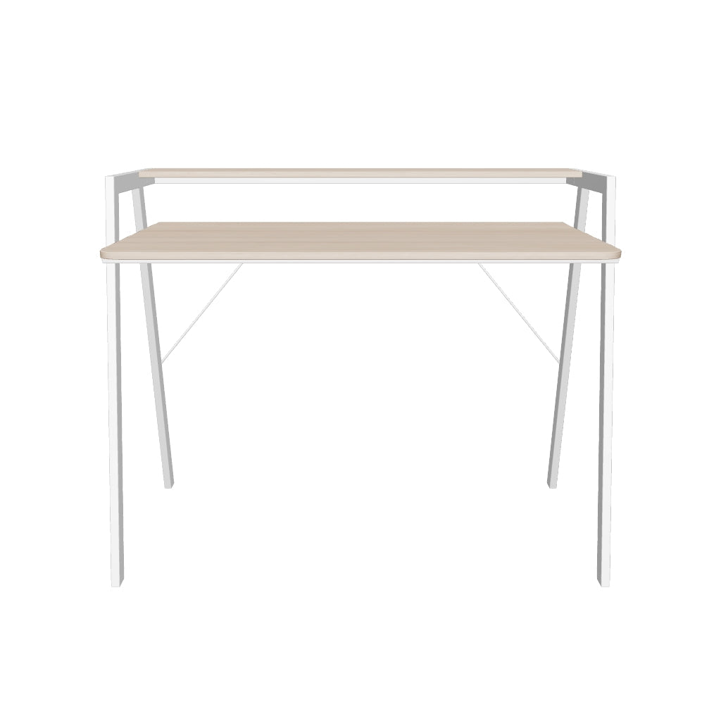 3D-Modell: Aarhus Tisch, 115x60 cm, Melamin Holzoptik, weiße Stahlbeine, modern, ideal für Home Office.