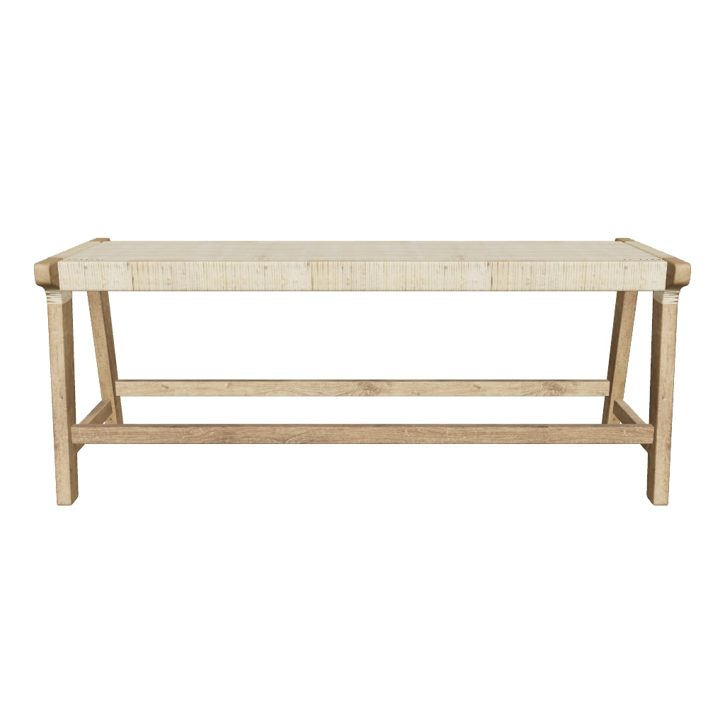 3D-Modell der Beida Bank aus massivem Teakholz, 120 cm, elegant, robust, wetterfest, von Kave Home.