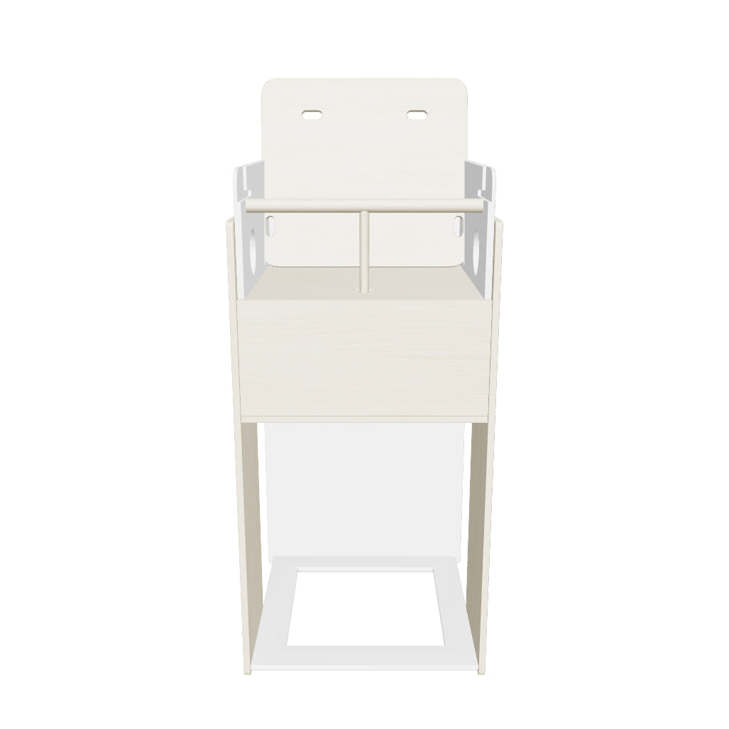 Hochstuhl aus Birkenfurnier mit modernem Design, anpassbar an verschiedene Altersstufen, ideal für wachsende Kinder.