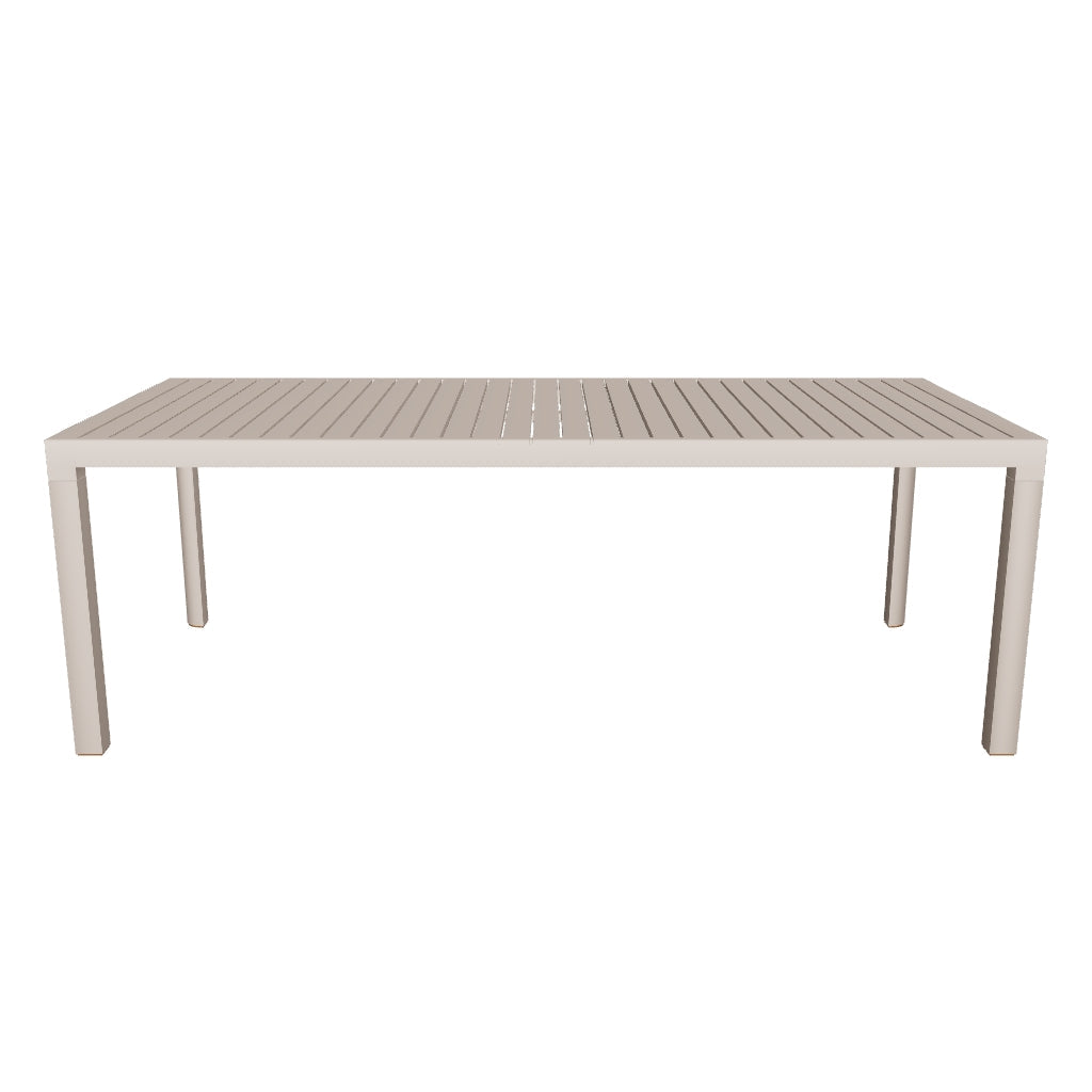 Moderner Gartentisch aus Aluminium mit braunem Finish, 220 x 100 cm, langlebig und perfekt für den Außenbereich.