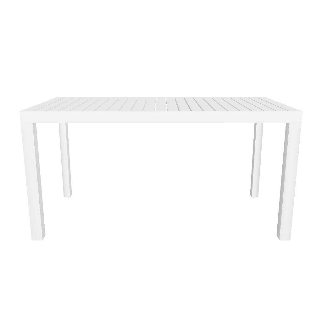 Gartentisch Culip aus Aluminium in Weiß, 150 x 77 cm, minimalistisches Design, perfekt für Terrasse oder Garten.