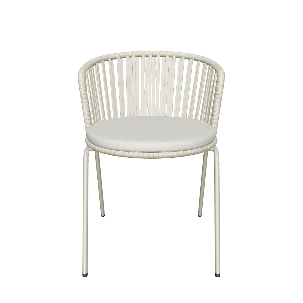 Grüner Saconca Outdoor-Stuhl aus robustem Seilgeflecht und verzinktem Stahl, ideal für den Außenbereich.