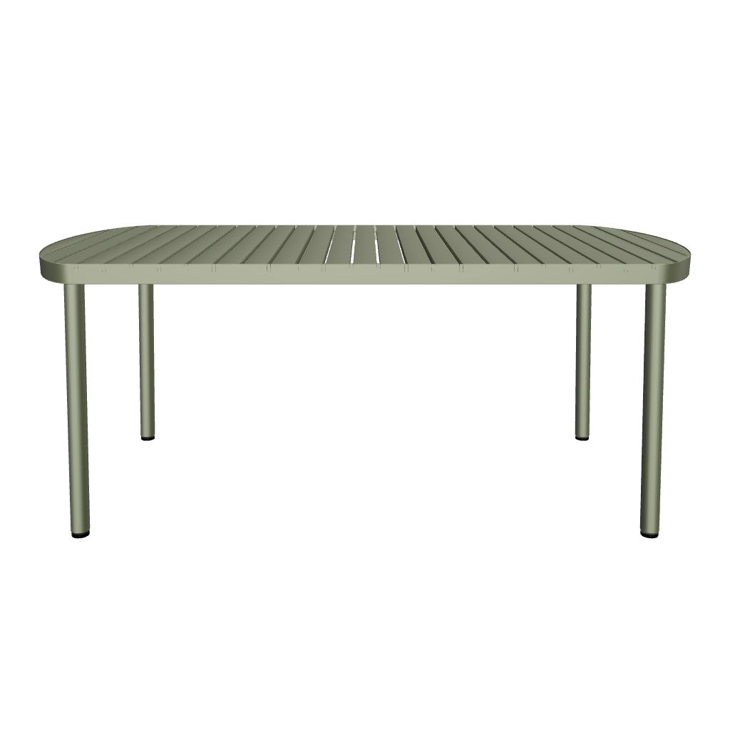 Grüner Gartentisch aus Aluminium, 180 x 90 cm, mit modernem Design und wetterbeständigem Finish, perfekt für den Außenbereich.