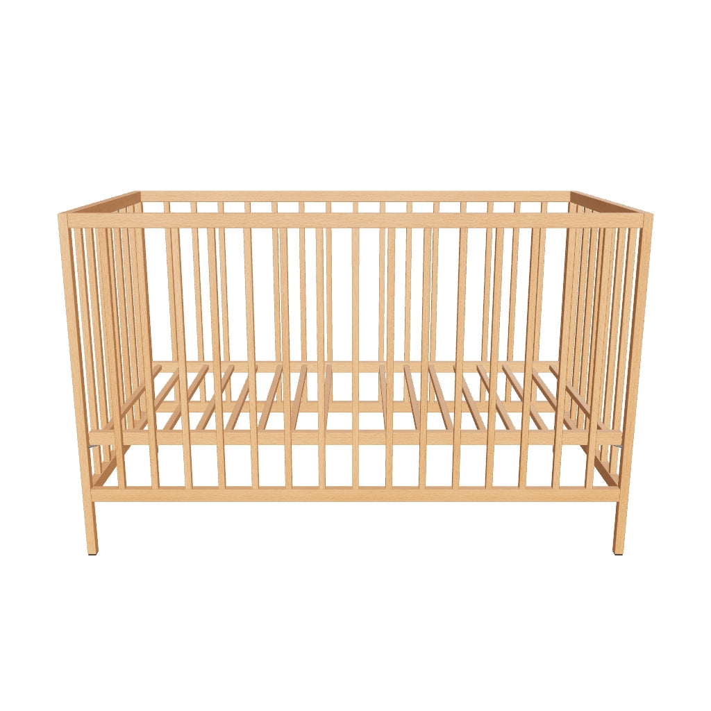 Gitterbett Shantal aus hochwertiger massiver Buche, 60 x 120 cm, mit natürlichem Holzfinish und zeitlosem Design für Kleinkinder.