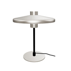 Tischlampe Nuvira aus hellgrauem gebürstetem Metall