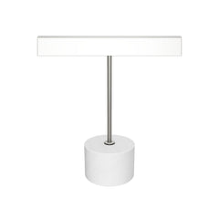 Tischlampe Lynor aus gebürstetem Metall mit weissem Marmorsockel