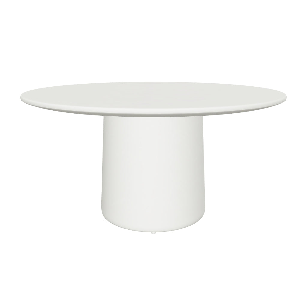 Moderner Couchtisch Albanella aus robustem Zement mit glänzend weißer Oberfläche und einem Durchmesser von 85 cm, perfekt für zeitgemäßes Wohndesign.