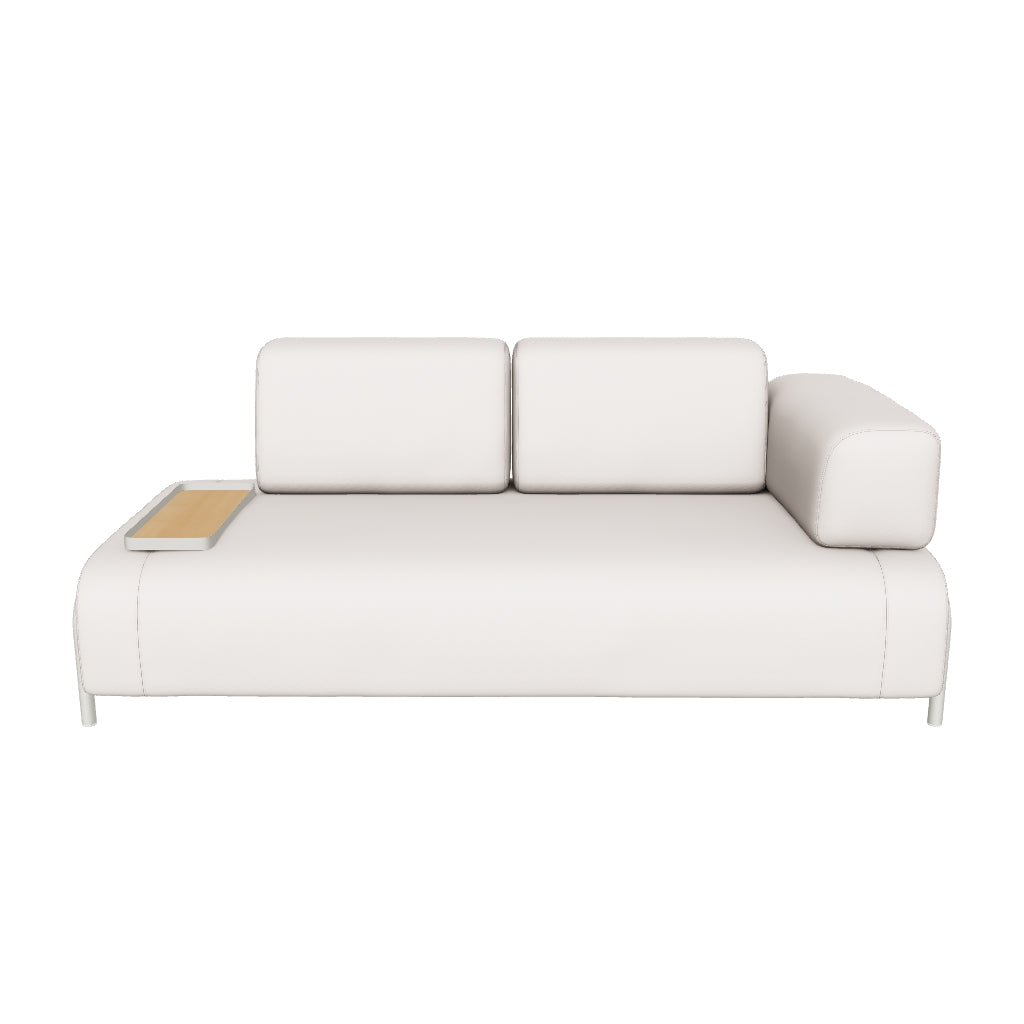 2-Sitzer-Sofa Compo aus Chenille in Ecru, kleines Tablett mit Eichenfurnier und beiges Metallgestell 200 cm FSC Mix Credit in Ecru präsentiert im Onlineshop von KAQTU Design AG. 2er Sofa ist von Kave Home