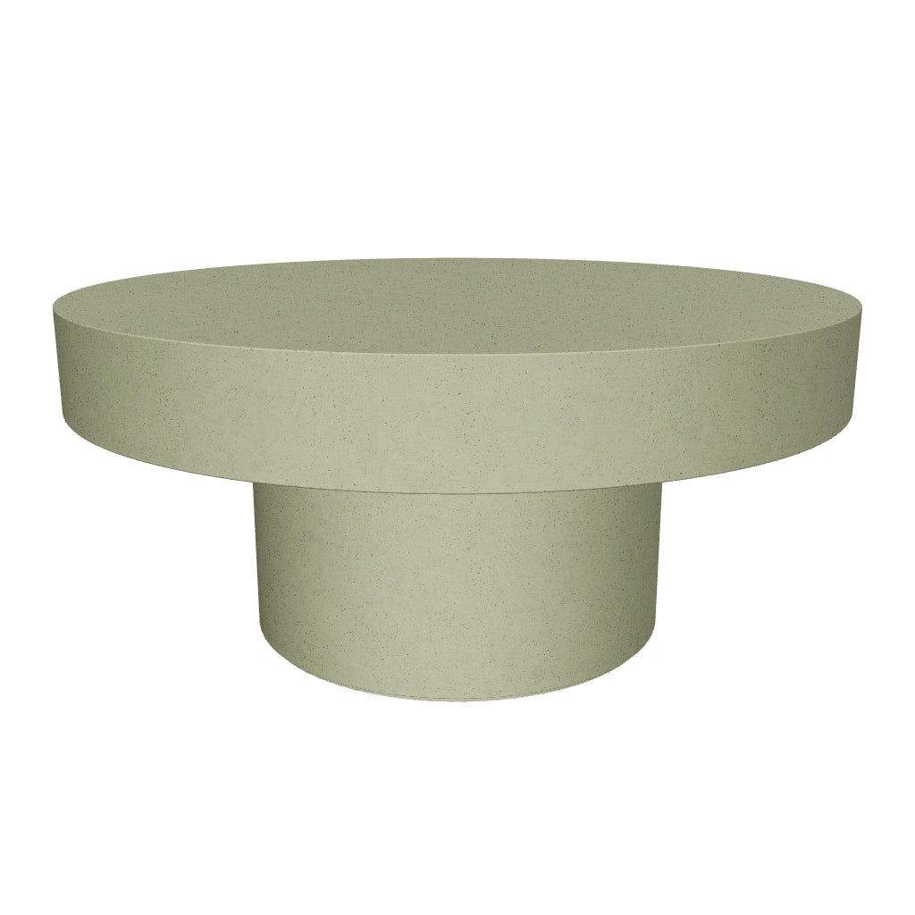 Grüner Couchtisch Aiguablava aus Zement mit 66 cm Durchmesser, ideal für den Außenbereich und modernes Design.