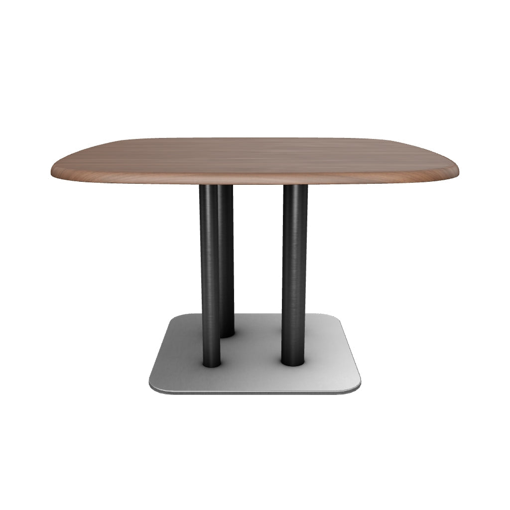 Tisch Melvar aus Nussbaumfurnier und Beine mit gebürsteter Edelstahlbasis 121 x 121 cm in Dunkelbraun präsentiert im Onlineshop von KAQTU Design AG. Esstisch ist von Kave Home